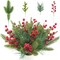 60 Pcs Artificial Christmas Greenery Faux Pine Branches with Red Berry Stems (Green, Red) 11.5"D x 0.3"W x 7.5"H